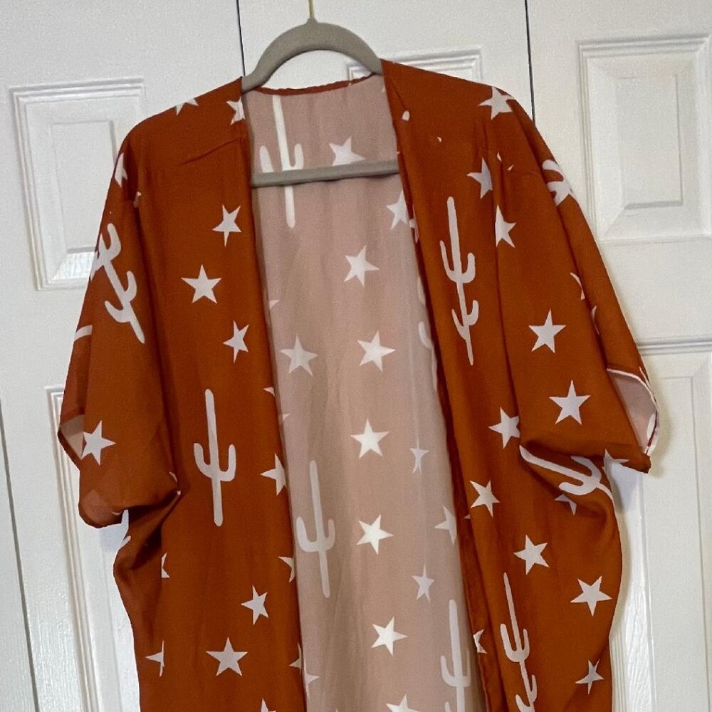 Rust colored sheer kimono cardigan